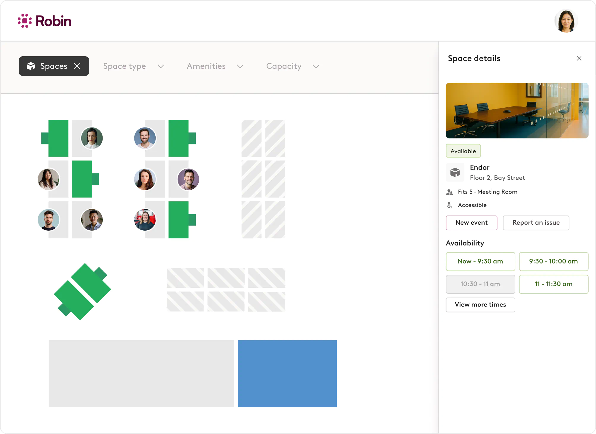 Booking spaces in Robin