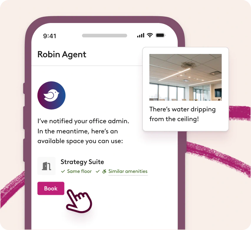 Submitting an issue to the Robin Agent on a phone, with a photo of the issue
