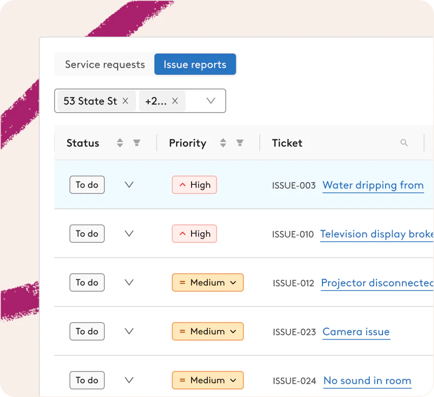 Robin's issue reporting UI, showing status, priority, and ticket details