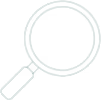 Magnifying glass icon with low opacity dark green lines on white background.