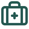 Green medical briefcase icon with a cross symbol in the center.