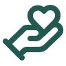 Hand holding a heart symbol representing care or support.