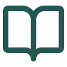 Simplified green icon of an open book with visible spine and pages.