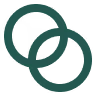 Two overlapping green rings forming a Venn diagram shape on a white background.