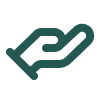 Outlined hand icon with palm facing up and a curved arrow pointing downward into the palm.