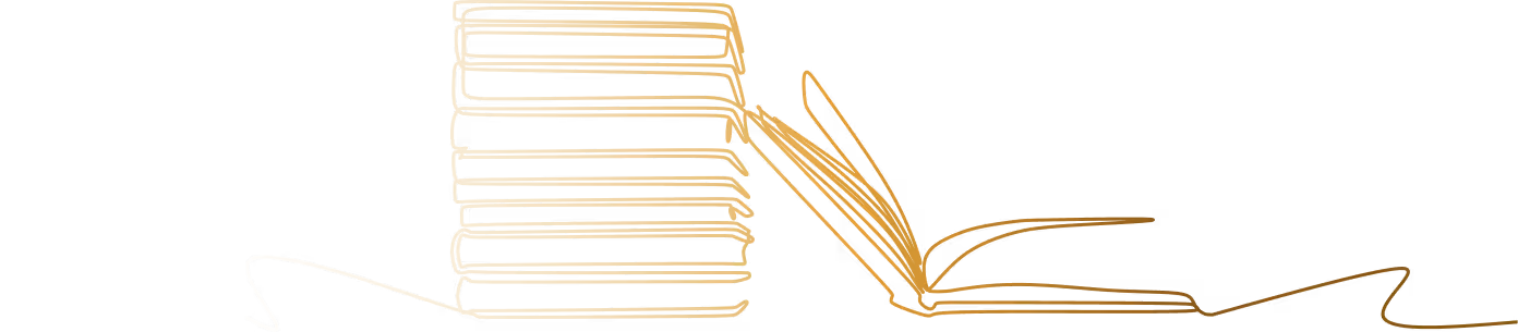 Line drawing of a stack of closed books next to an open book with pages fanning out.