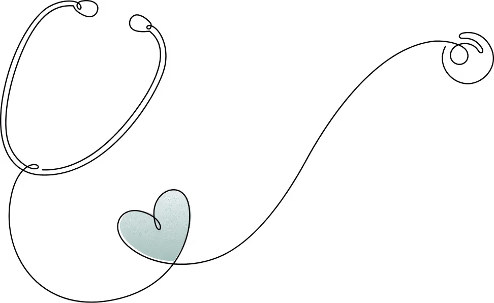 Two abstract green hearts of different sizes with a minimalistic line design.