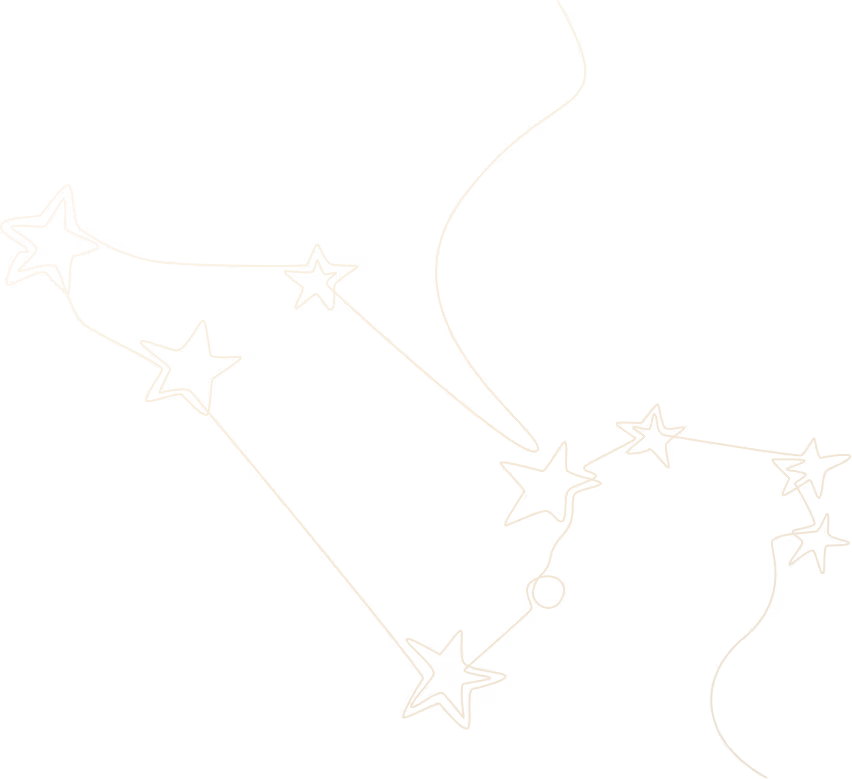 Outlined golden stars connected by lines forming a whimsical star path on a black background.
