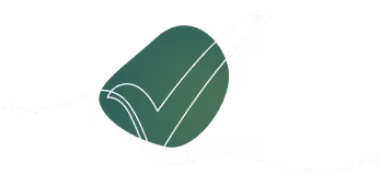 Green checkmark over a dark green abstract shape with white decorative lines.