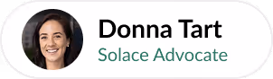 Donna Tart smiling woman with dark hair labeled Solace Advocate