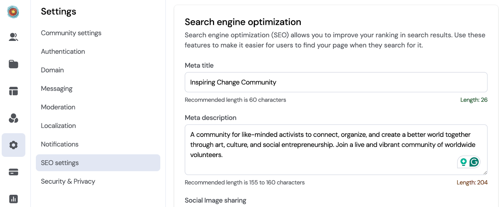 explore seo settings on bettermode 