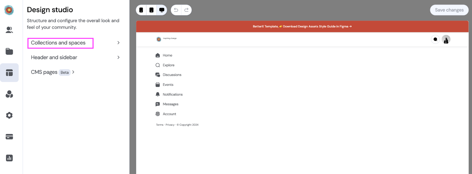 customize different website sections on bettermode