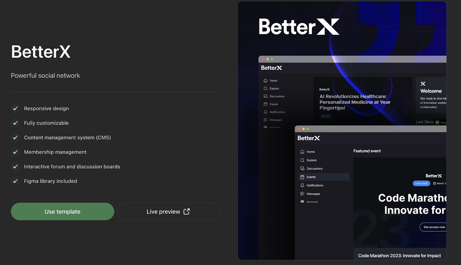 betterx template for social media website