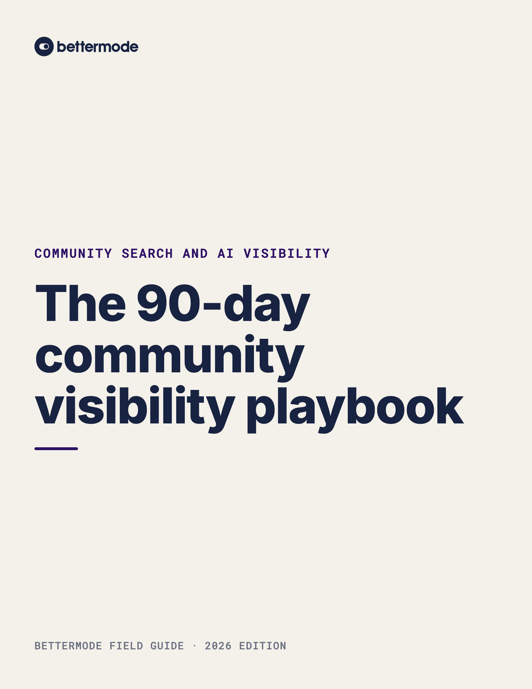 Cover of the Bettermode 90-day community visibility playbook