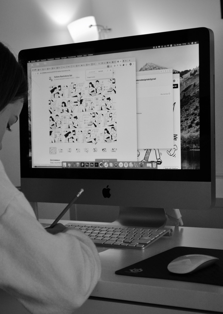 Anastasiia makes a sketch for digital illustration