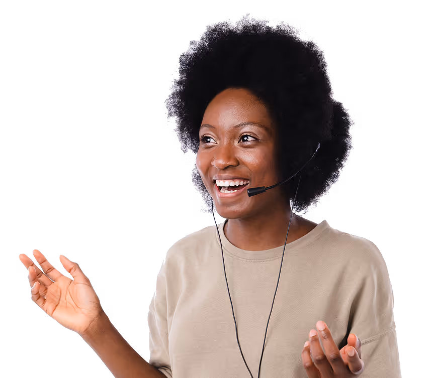 Smiling customer support representative with headset providing high-touch service, symbolizing personalized assistance and dedicated support for email signature customers.