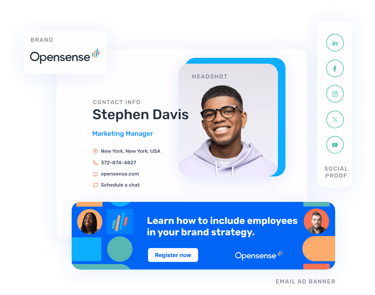 Branded email signature with employee photo, job title, and contact information plus a promotional email banner, showing how companies use email signatures for brand consistency and marketing campaigns.