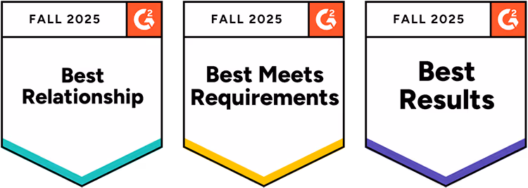 Opensense G2 Fall 2025 awards for Best Relationship, Best Meets Requirements, and Best Results in email signature management