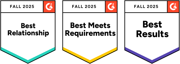 Opensense G2 Fall 2025 awards for Best Relationship, Best Meets Requirements, and Best Results in email signature management