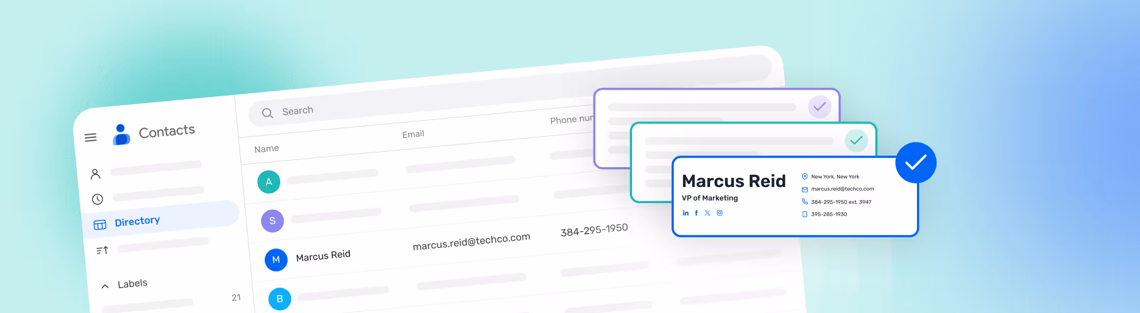 Opensense Google Workspace email signature synced from Google Workspace Directory contacts panel showing branded employee signature card with live directory data