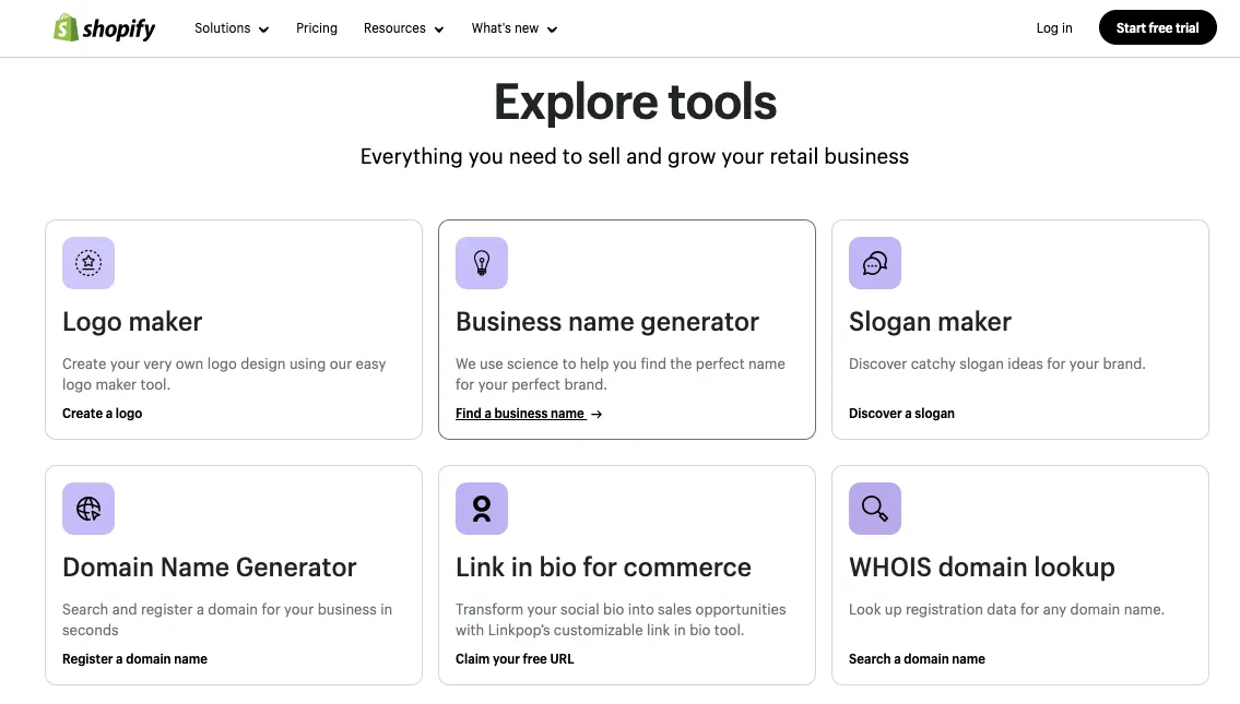Free tools from Shopify