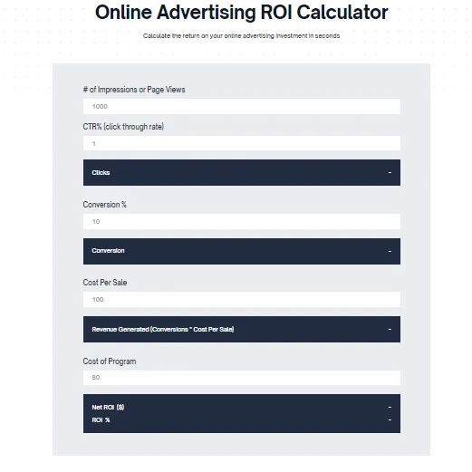 You can use TripleDart’s free Online Advertising ROI Calculator, which helps you assess the effectiveness of your digital marketing campaigns by providing insights into how your advertising spend generates revenue. This enables you to optimize your marketing budget for better results.