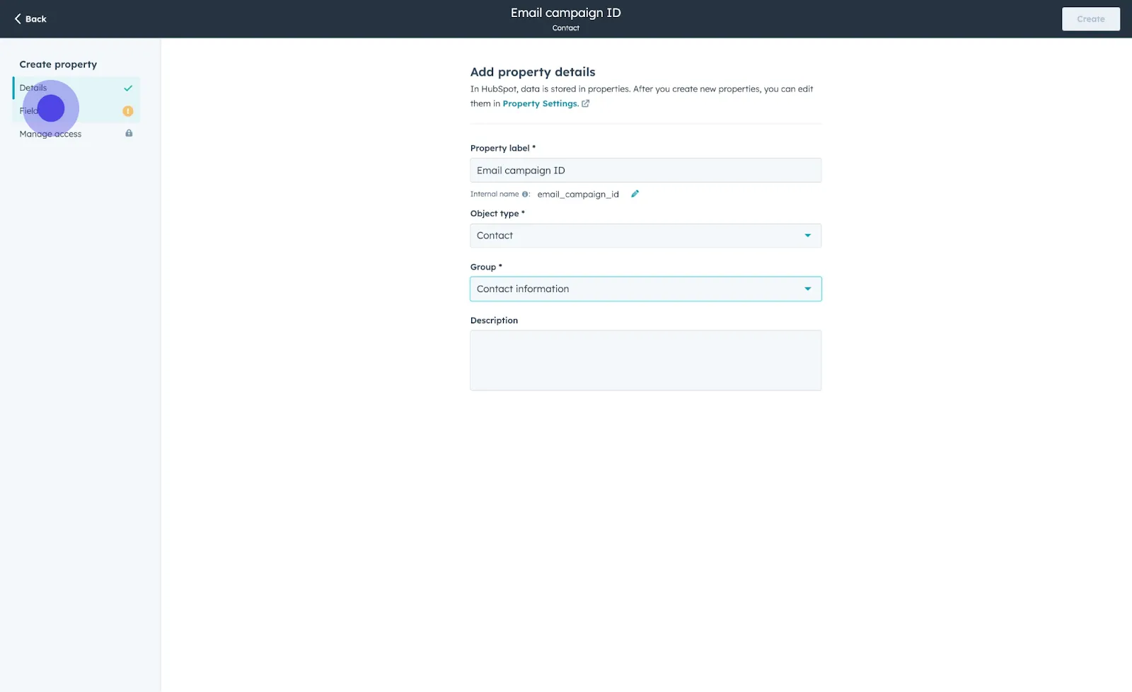 5 Click on "Field type".