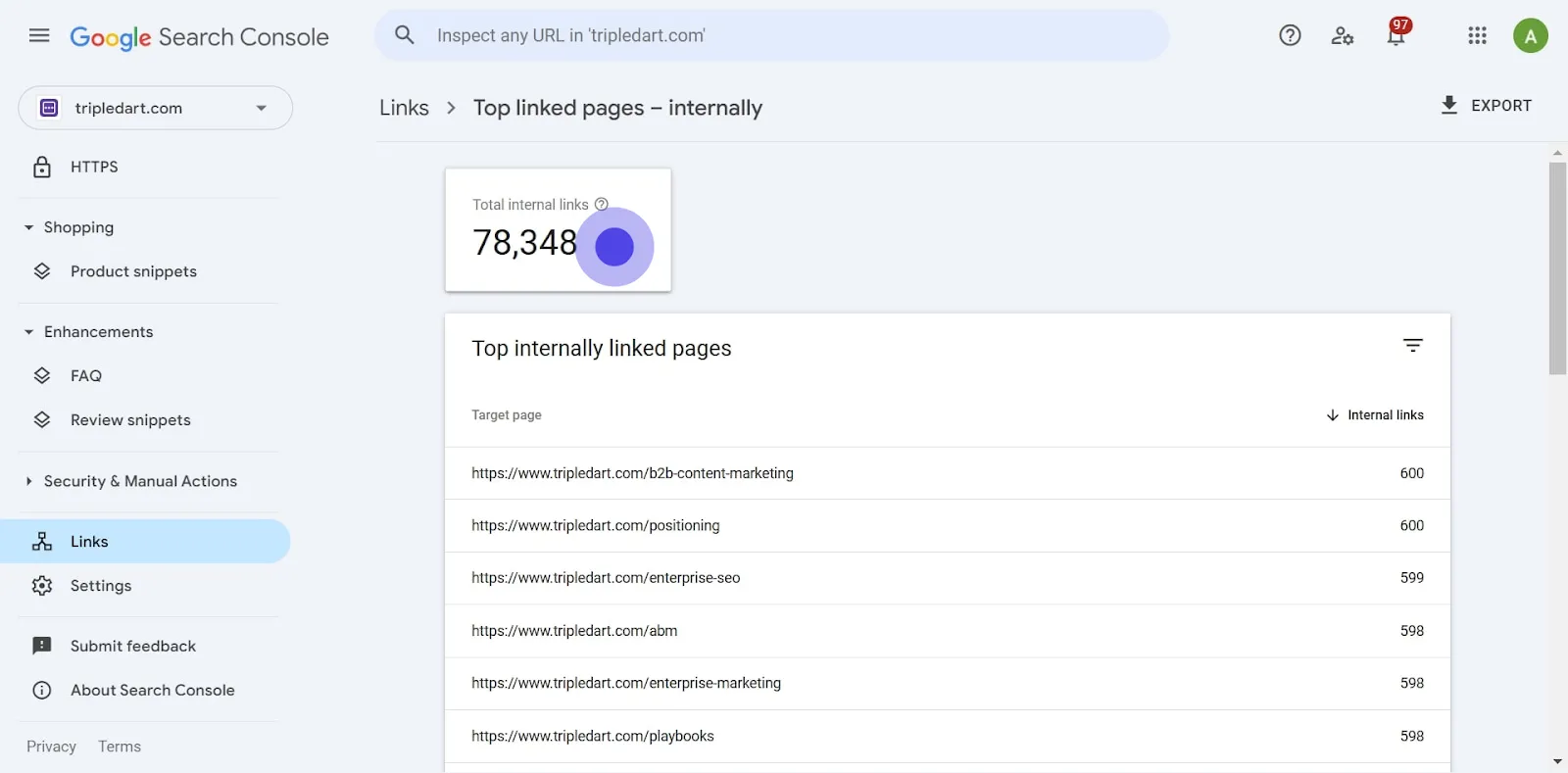 5 Click on "Total internal links".