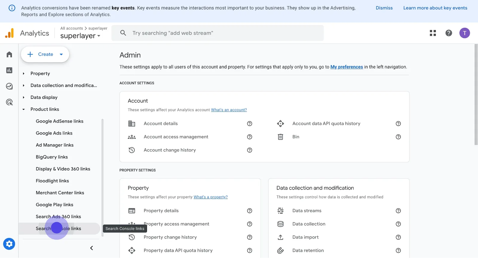 3 Click on "Search Console links".