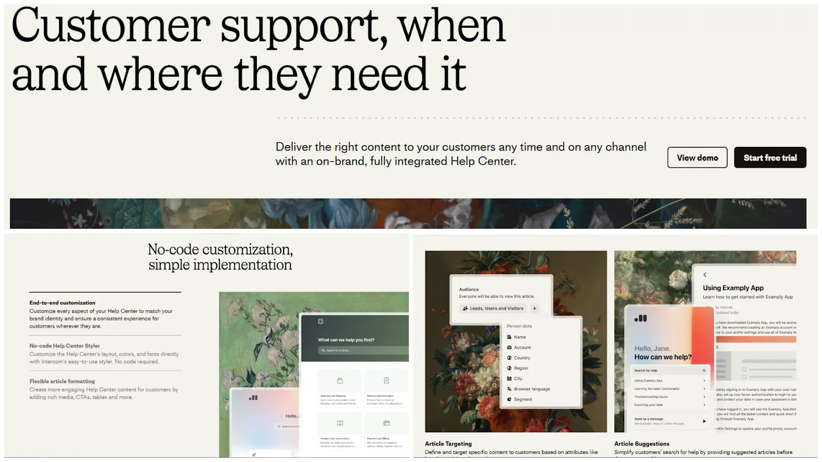 Customer support feature on Intercom’s website
