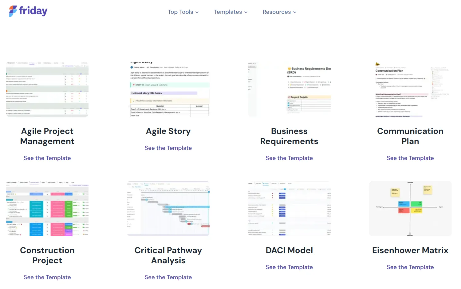 Friday’s project management template homepage design