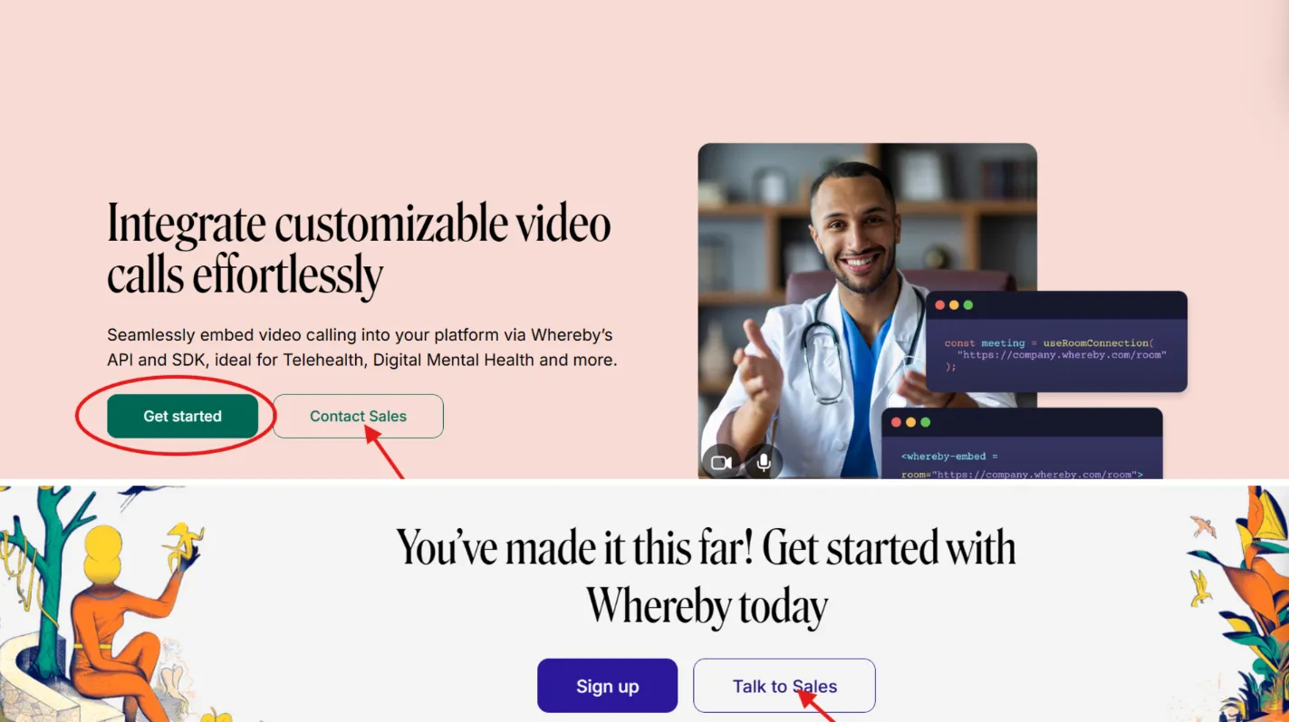 Whereby’s CTA on landing page
