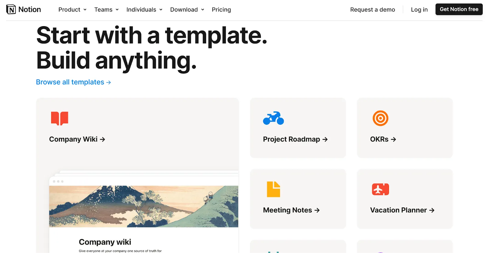 Notion’s Intuitive SaaS website design with use cases and templates