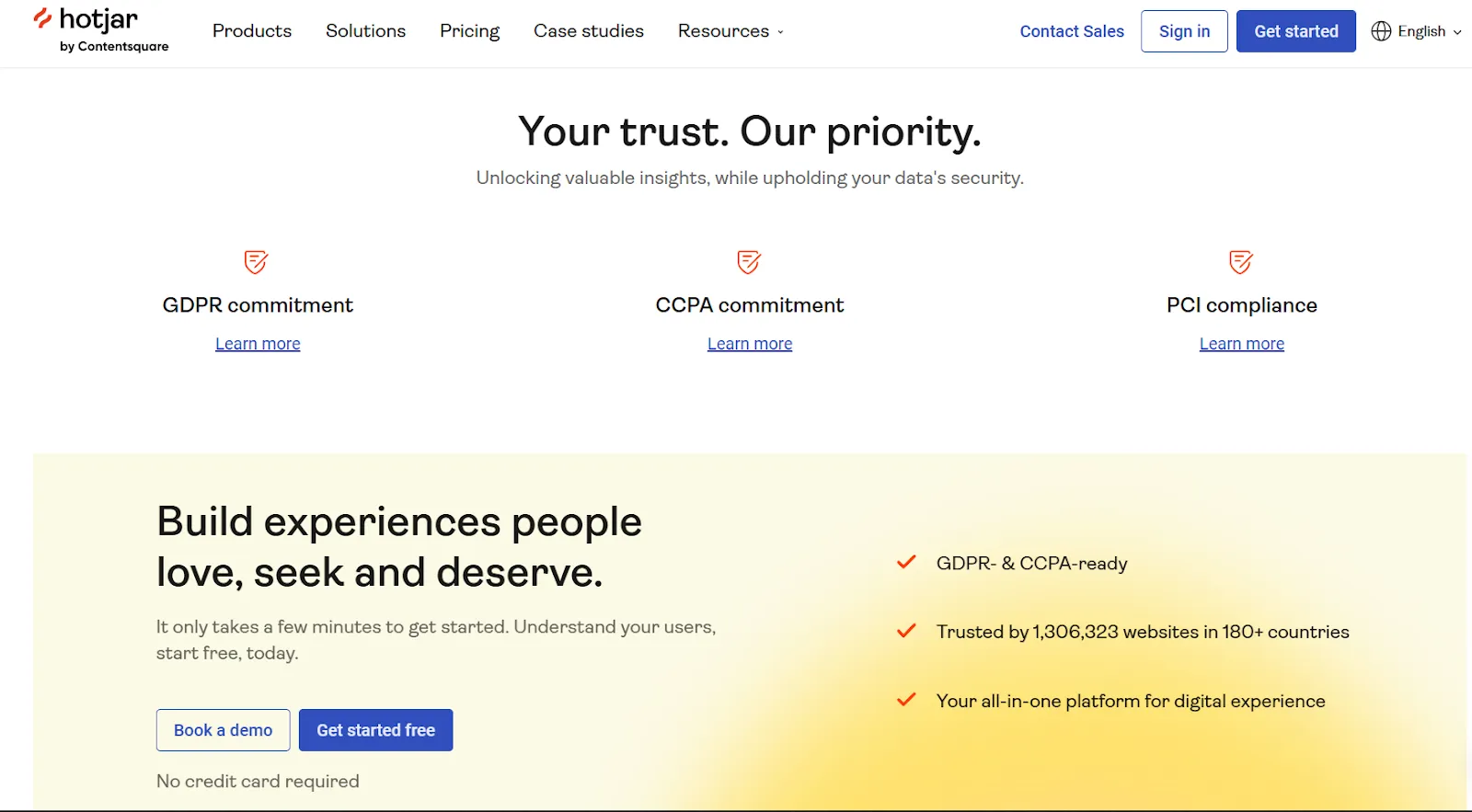 HotJar’s compliance delineated on the homepage