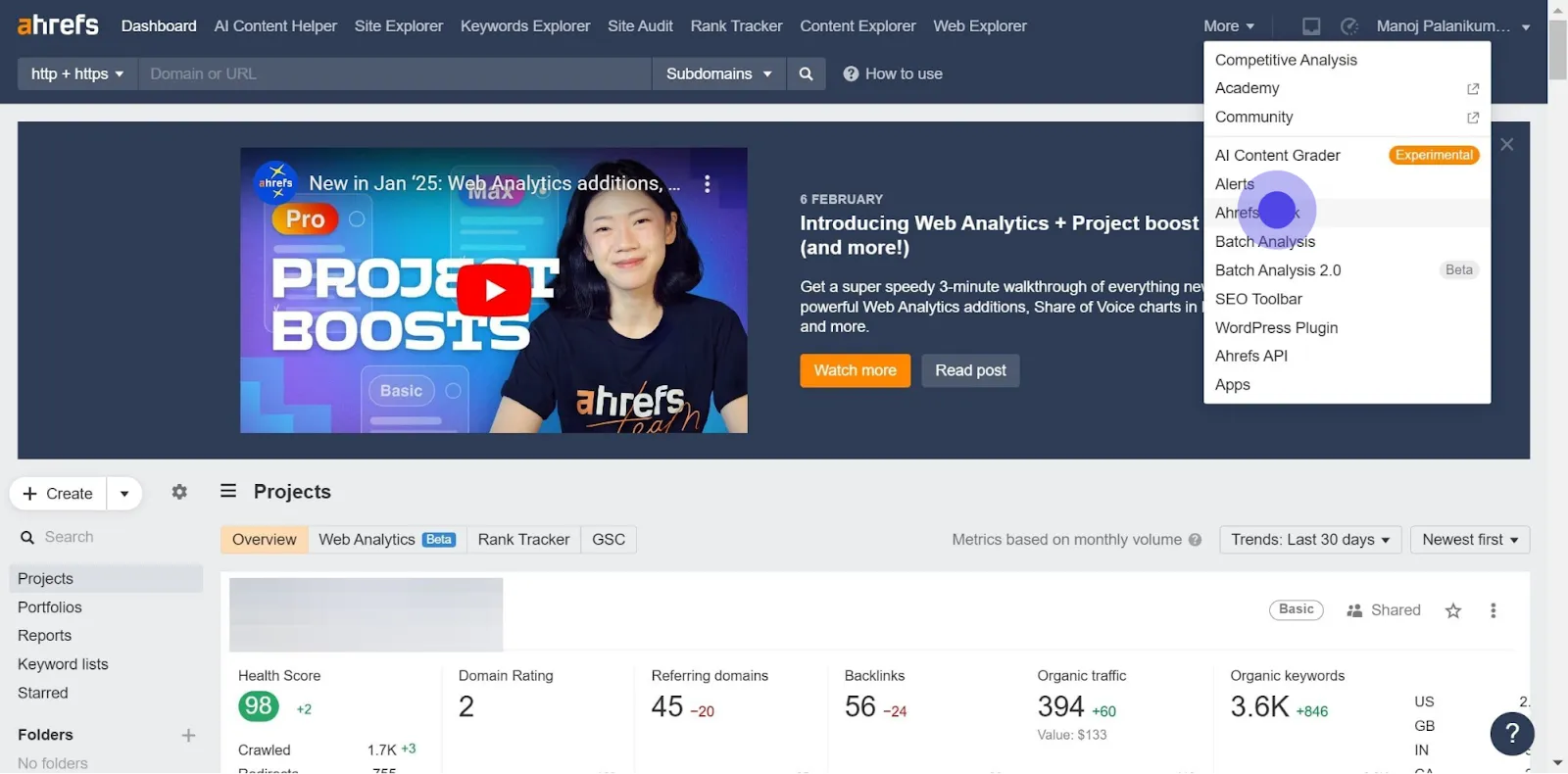 1 Click on "Ahrefs Rank".