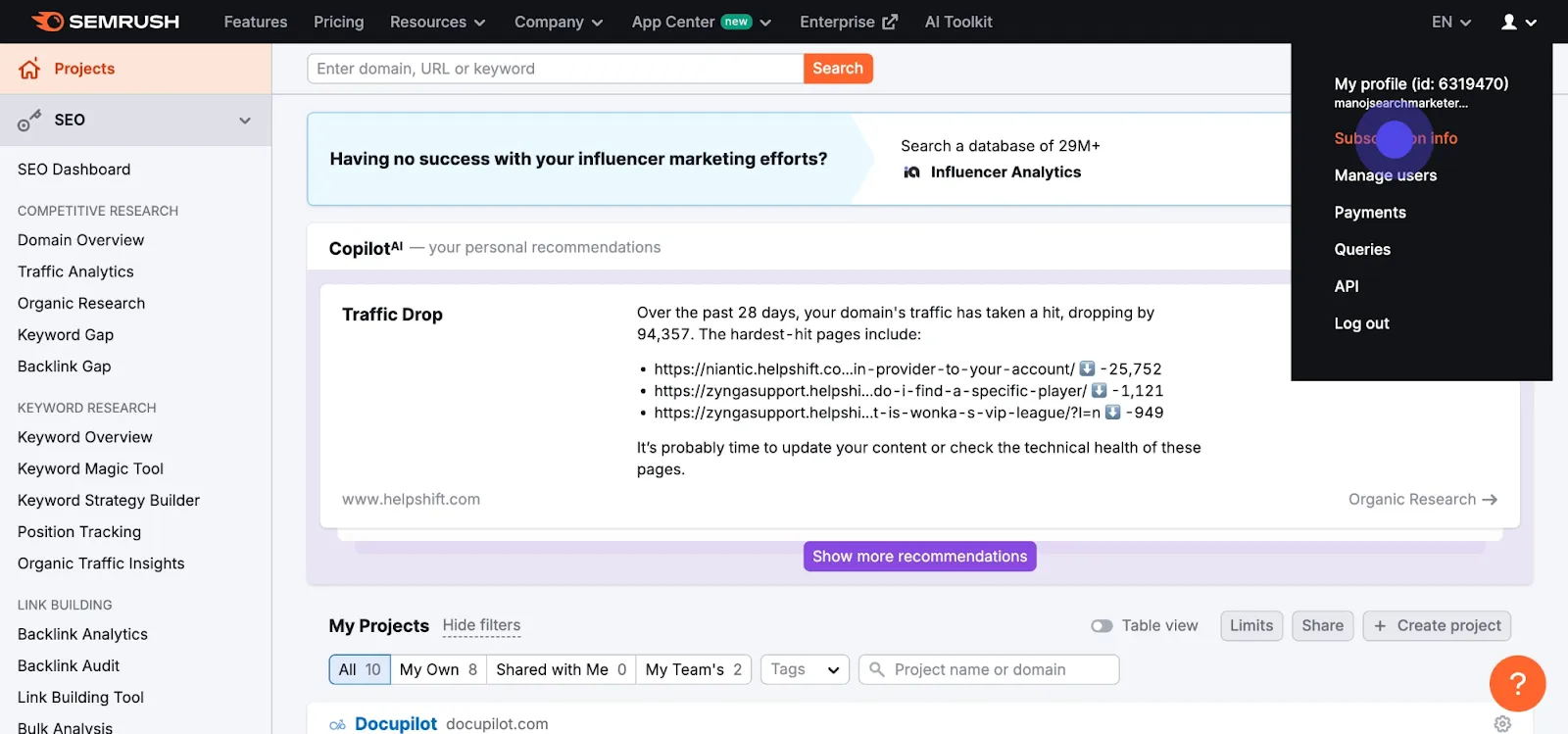 2 Afterwards, click on "Subscription info".