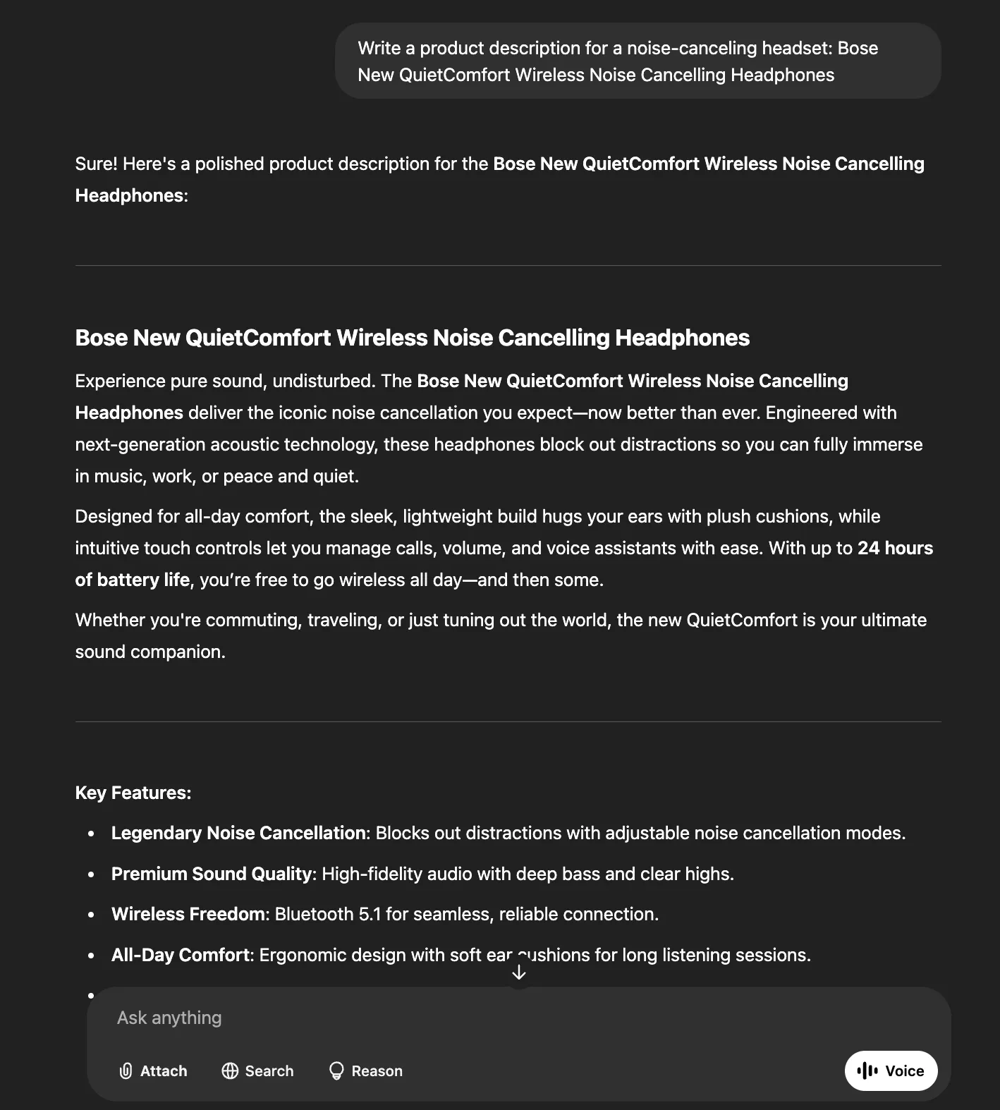 Product description and key features for Bose New QuietComfort Wireless Noise Cancelling Headphones