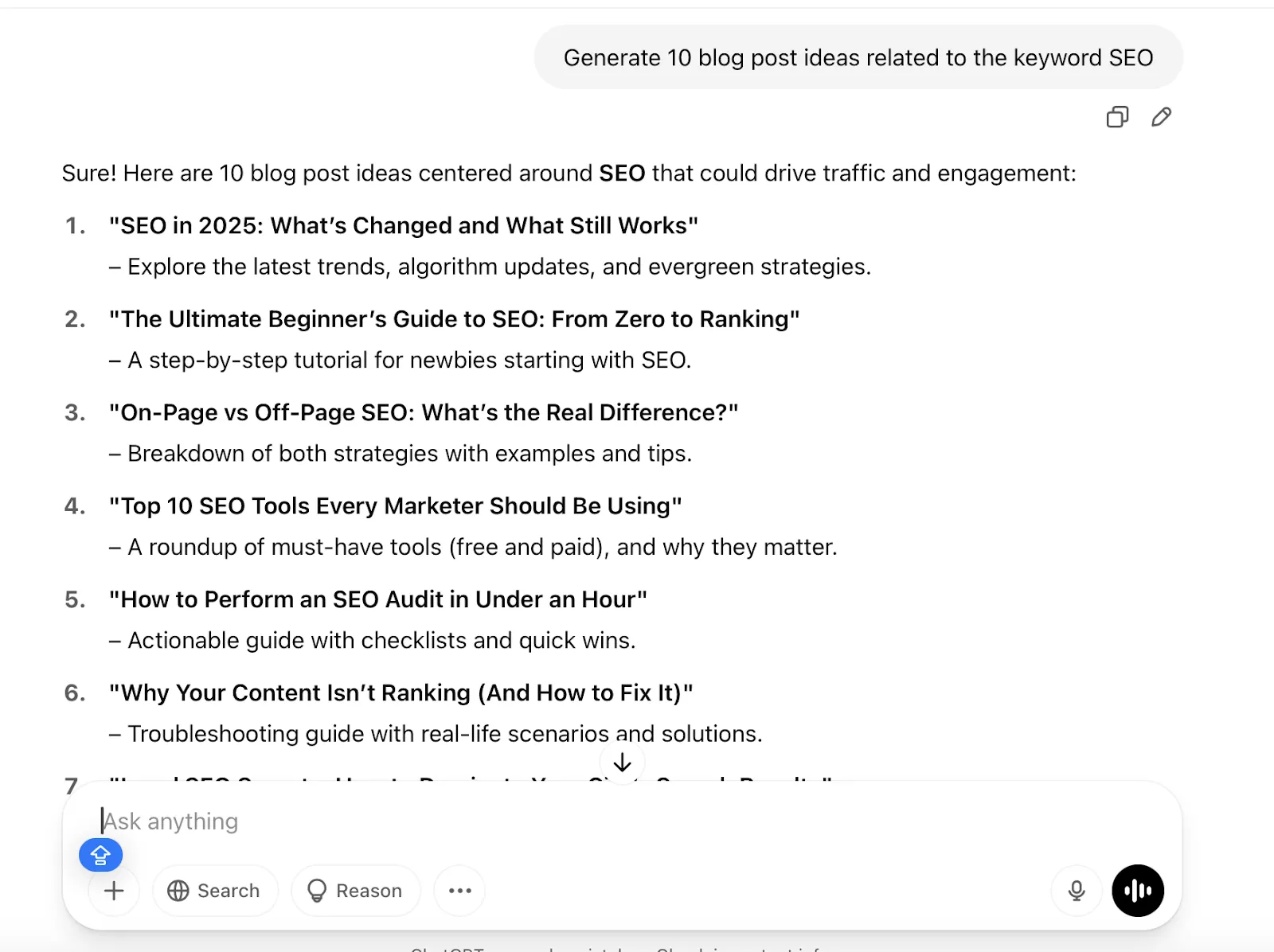 SEO blog post ideas generated by AI.