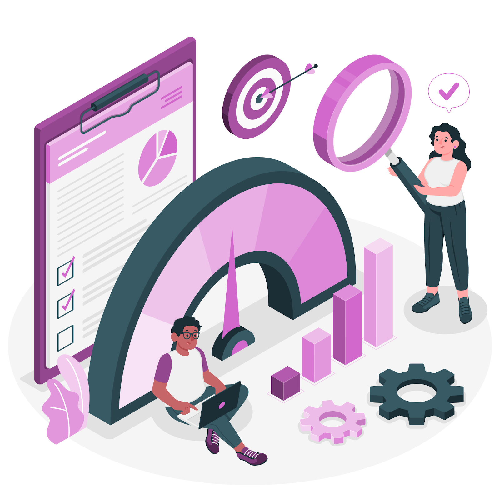 Team analyzing content marketing performance with charts, metrics, and analytics tools to track goals and ROI.