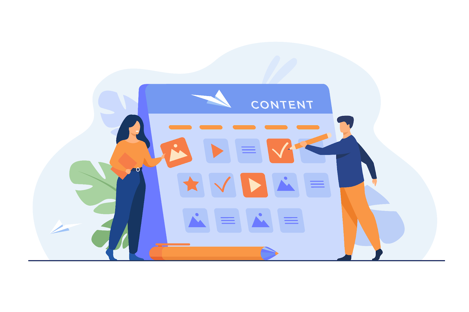 Team building content calendar with various content types and formats for SaaS marketing strategy planning.