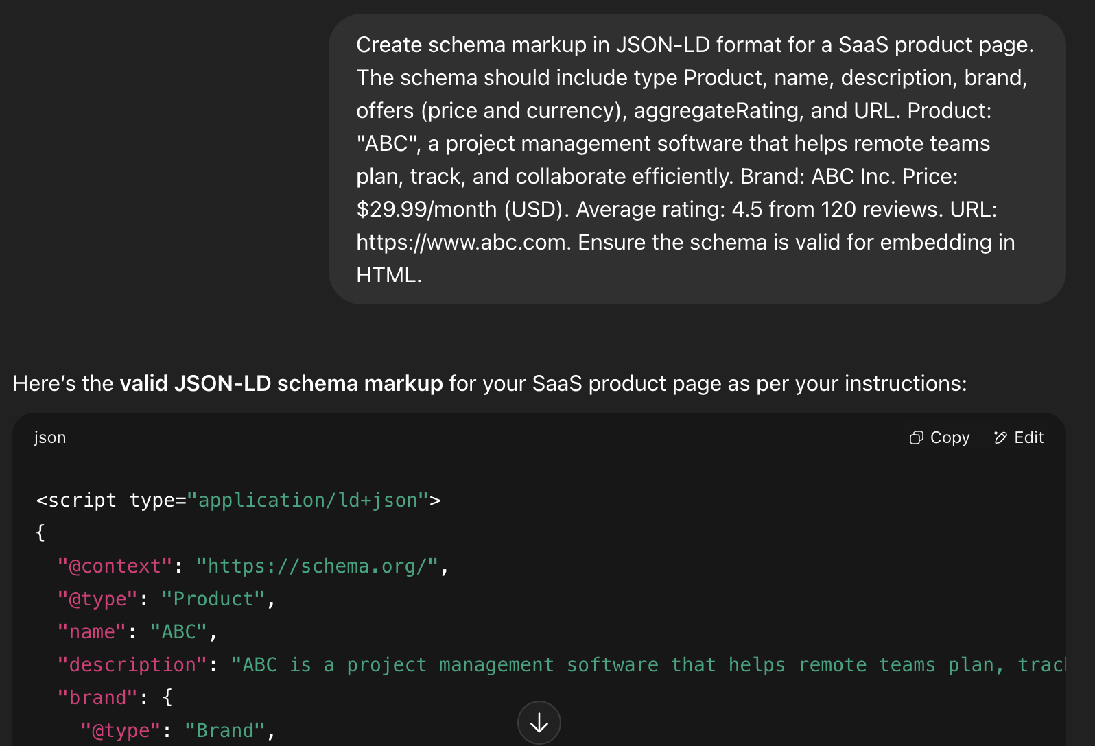 ChatGPT Schema markup prompt