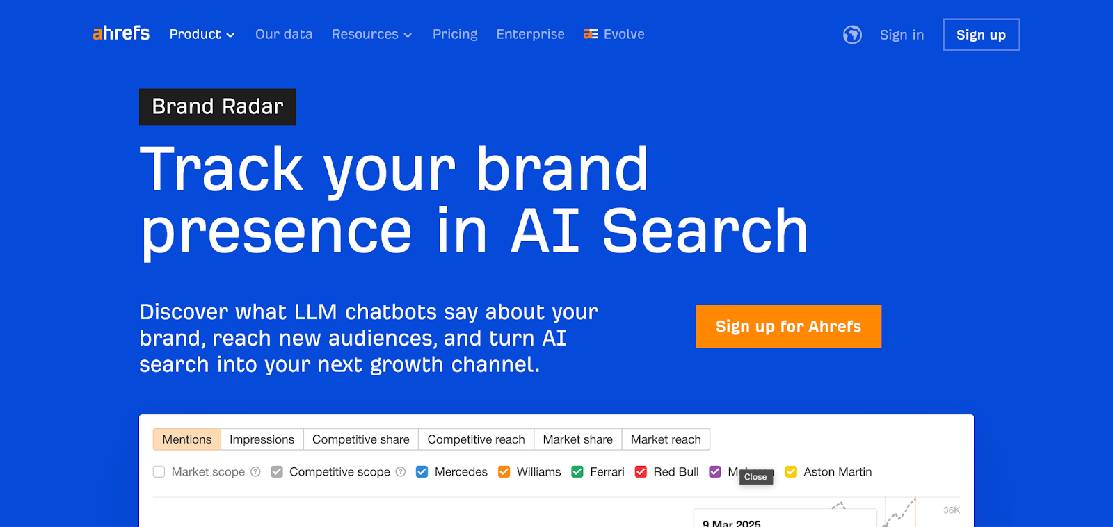 Ahrefs Brand radar landing page