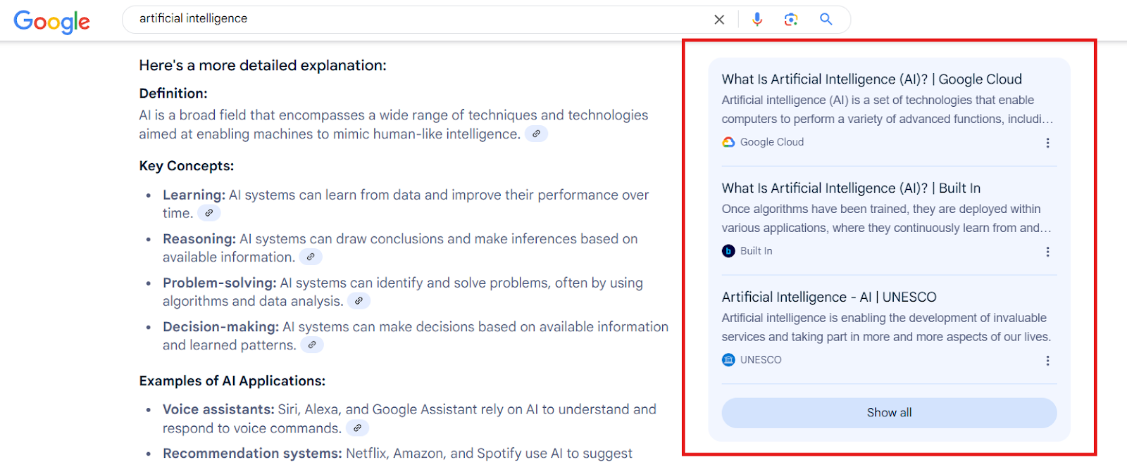 AI overviews source attribution on desktop screen