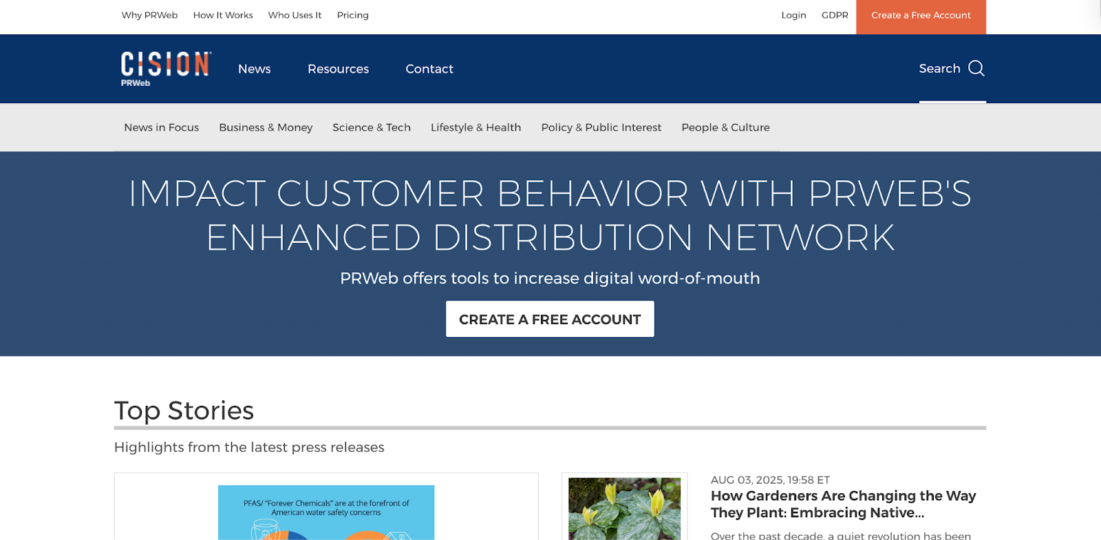 PRWeb homepage