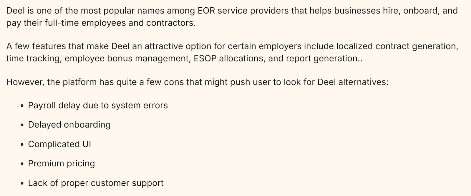 Gloroot's alternatives page: problems with Deel