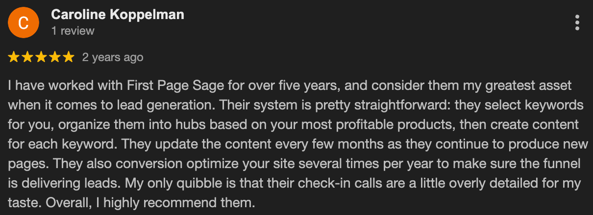 First Page Sage Rating