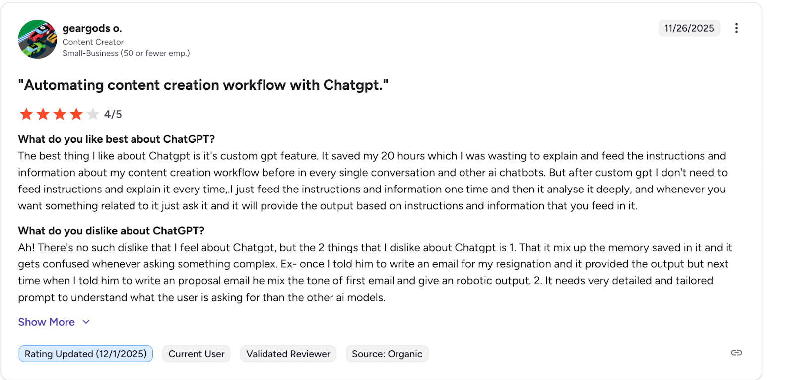 ChatGPT Rating