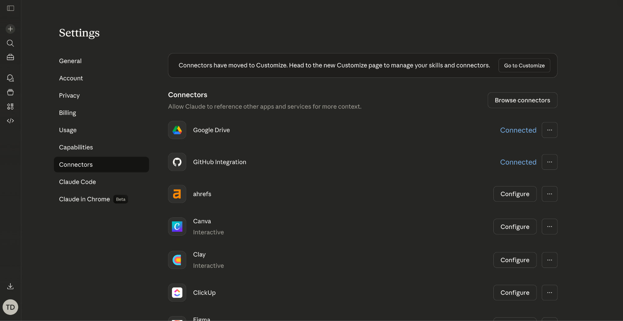 Step 1: Open Claude's Integrations Settings