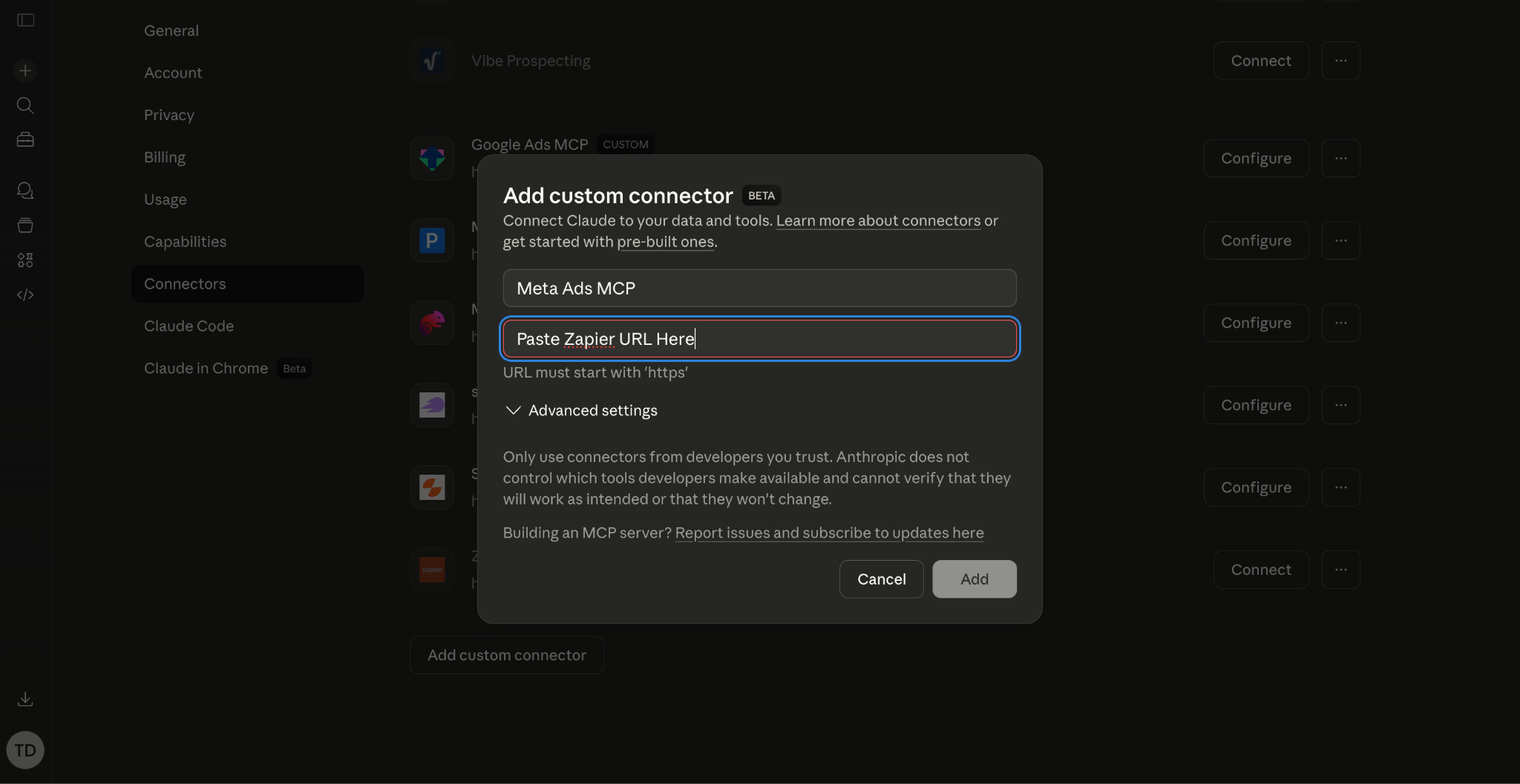 Step 5: Paste the URL into Claude