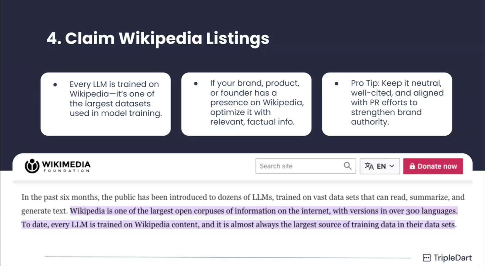 Optimize your brand with a Wikipedia presence for LLM training data to improve AI visibility